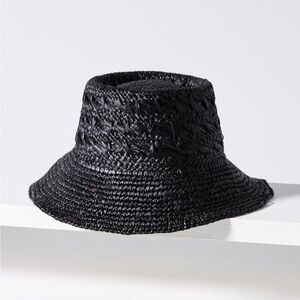 Wyeth x Anthropologie Double-Weave Straw Bucket Hat-Blk-NWT